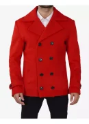 Double Breasted Red Wool Mens Top Coat