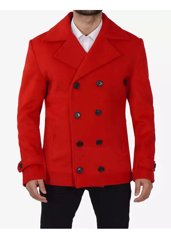 Double Breasted Red Wool Mens Top Coat 1 Double Breasted Red Wool Mens Top Coat