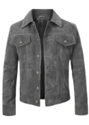 Grey Suede Trucker Jacket Mens
