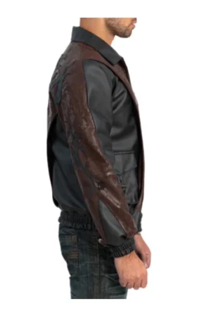 Leather Black And Brown Bomber Jacket Mens