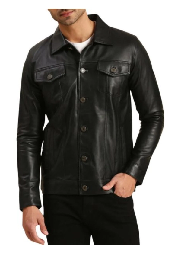 Leather Black Trucker Jacket Mens 1 Leather Black Trucker Jacket Mens