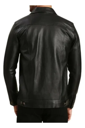 Leather Black Trucker Jacket Mens