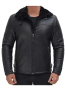 Leather Jacket with Black Fur Collar