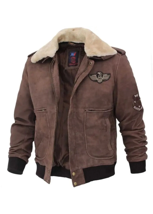 Light Brown Aviator Bomber Jacket in Leather 2 Light Brown Aviator Bomber Jacket in Leather - Image 2