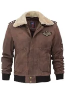 Light Brown Aviator Bomber Jacket in Leather