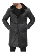 Men’s 3/4 Length Leather Black Shearling Coat