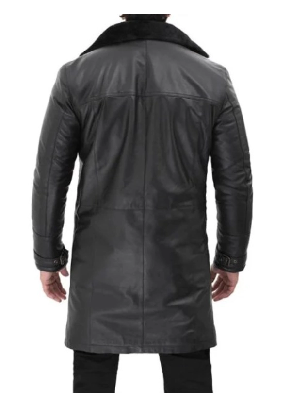 Men’s 3/4 Length Leather Black Shearling Coat 3 Men’s 3/4 Length Leather Black Shearling Coat