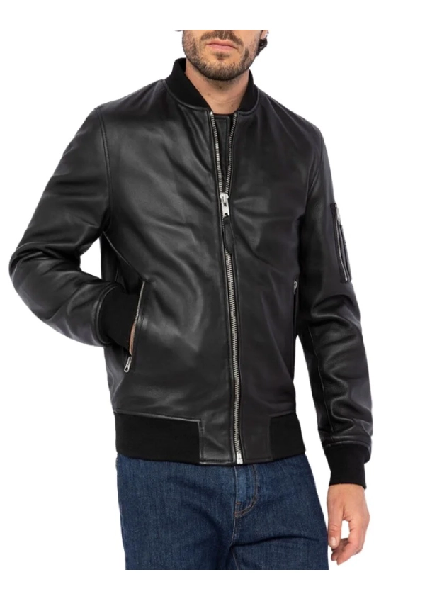 Men’s Black Bomber Leather Jacket 2 Men’s Black Bomber Leather Jacket - Image 2