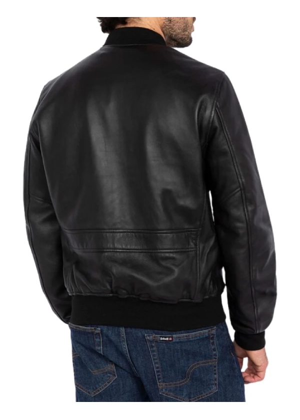 Men’s Black Bomber Leather Jacket 3 Men’s Black Bomber Leather Jacket - Image 3