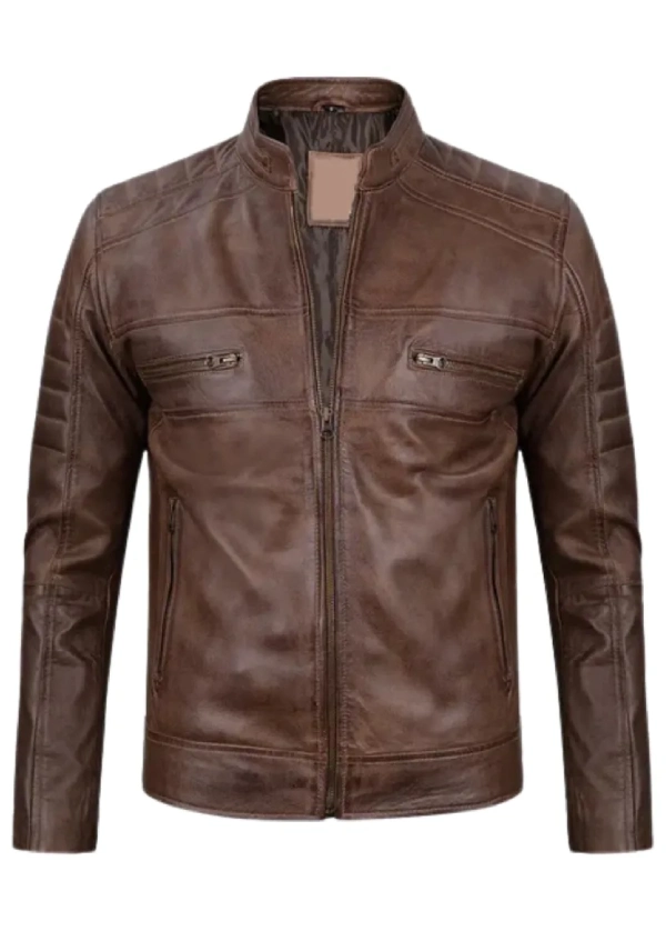 Mens Distressed Brown Cafe Racer Leather Jacket 1 Mens Distressed Brown Cafe Racer Leather Jacket