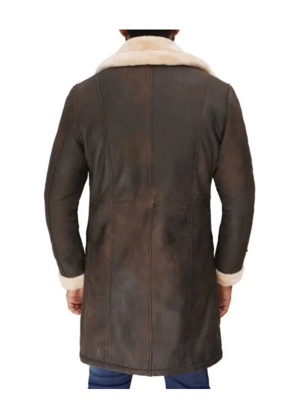 Mens Double Breasted Leather Brown Sherpa Coat 5 Mens Double Breasted Leather Brown Sherpa Coat - Image 5