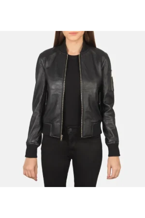 Ava Ma-1 Black Leather Bomber Jacket