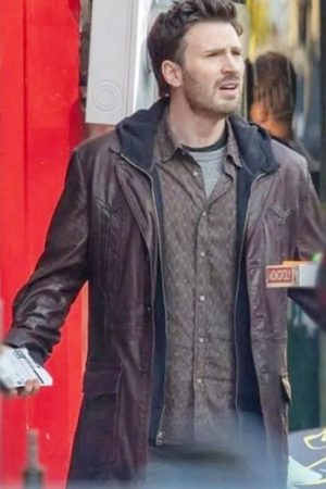 Red One Movie 2023 Chris Evans Brown Leather Coat