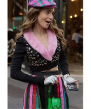 Emily In Paris Emily Cooper Fur Collar Cardigan