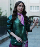 Emily In Paris Emily Cooper Green Metallic Moto Jacket