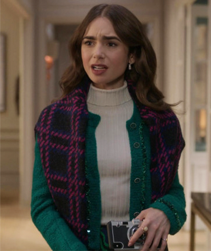 Emily In Paris Lily Collins Chanel Green Jacket 1 Emily In Paris Lily Collins Chanel Green Jacket