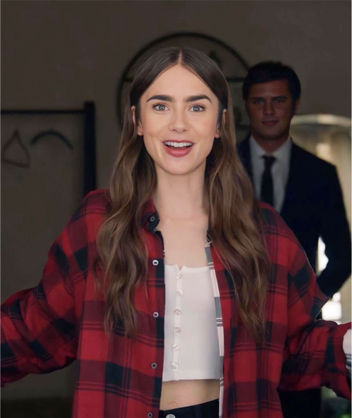 Emily In Paris S02 Lily Collins Checkered Jacket 1 Emily In Paris S02 Lily Collins Checkered Jacket