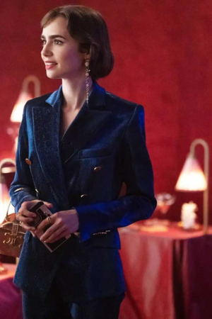 Emily In Paris S03 Lily Collins Blue Velvet Blazer