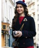 Emily In Paris TV Series Lily Collins Blue Wool Coat