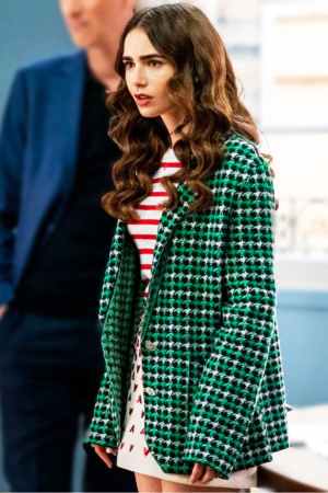 Emily in Paris Emily Cooper Checkered Wool Coat