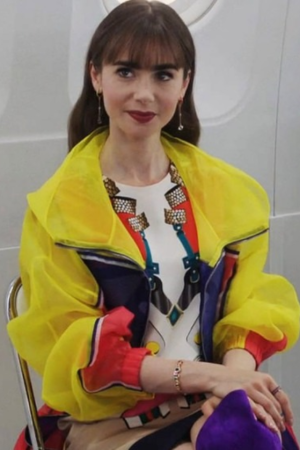 Emily in Paris Lily Collins Multicolor Windbreaker Coat