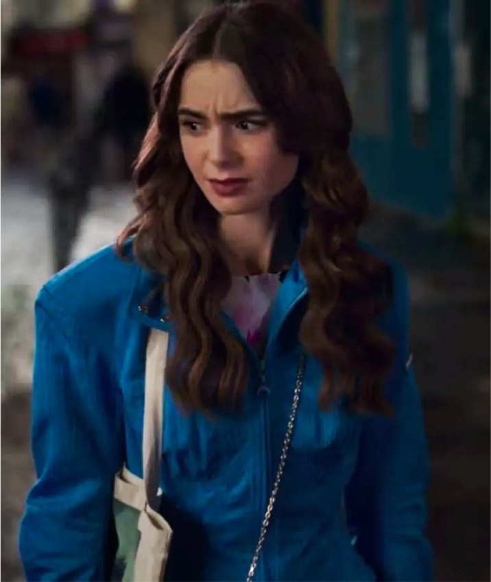Emily in Paris S02 Emily Cooper Blue Jacket 1 Emily in Paris S02 Emily Cooper Blue Jacket