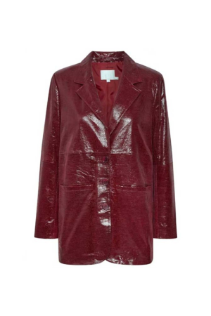 Emily in Paris S03 Camille Razat Maroon Leather Blazer