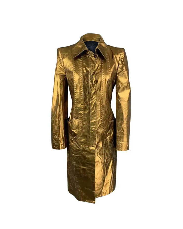Emily in Paris S03 Lily Collins Golden Leather Coat 1 Emily in Paris S03 Lily Collins Golden Leather Coat
