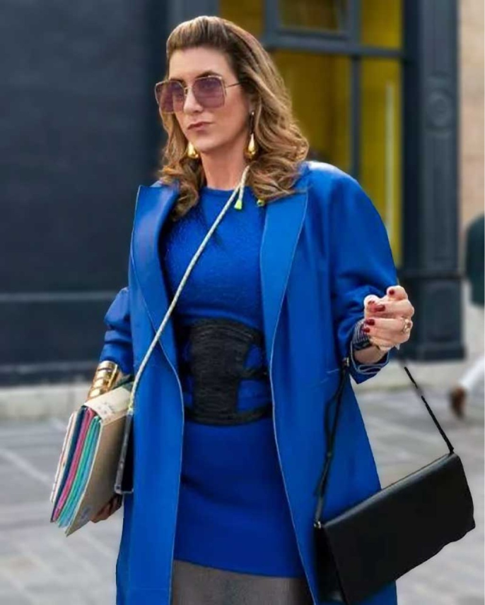 Emily in Paris Season 03 Madeline Blue Leather Coat 1 Emily in Paris Season 03 Madeline Blue Leather Coat