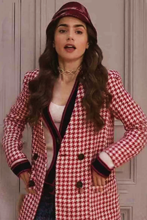 Emily in Paris TV Series Emily Cooper Houndstooth Coat