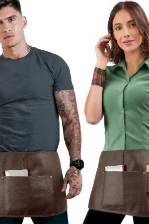 Genuine Leather Half Apron - Big Pockets - Adjustable - Restaurant, Barista, Shop, Salon, Bartender, Server, Waiter