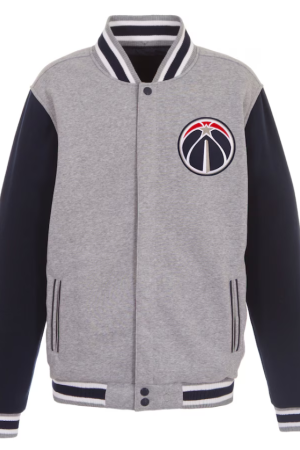 Men's Washington Wizards JH Design Gray/Navy Embroidered Logo Reversible Fleece Full-Snap Jacket