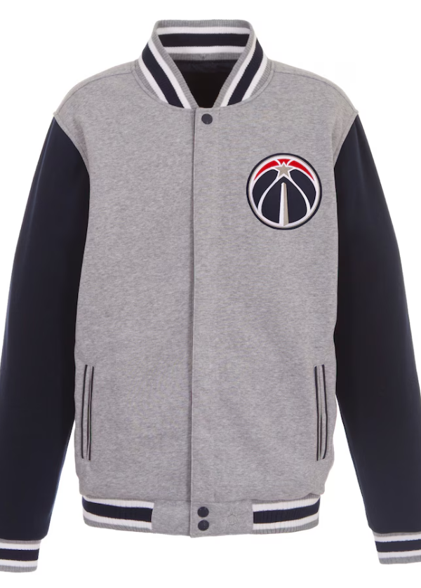 Men's Washington Wizards JH Design Gray/Navy Embroidered Logo Reversible Fleece Full-Snap Jacket 1 Men's Washington Wizards JH Design Gray/Navy Embroidered Logo Reversible Fleece Full-Snap Jacket