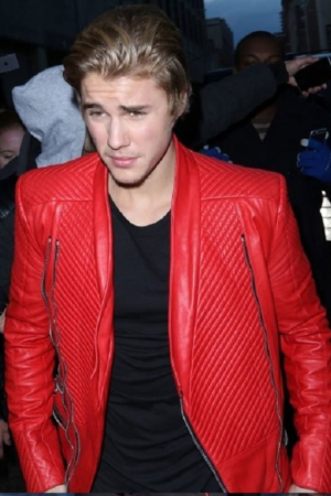 Justin Bieber Red Quilted Jacket