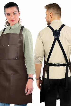 Leather Apron, Cross-back Straps, Reinforced, for Barbers - Vegan Leather - Black or Brown