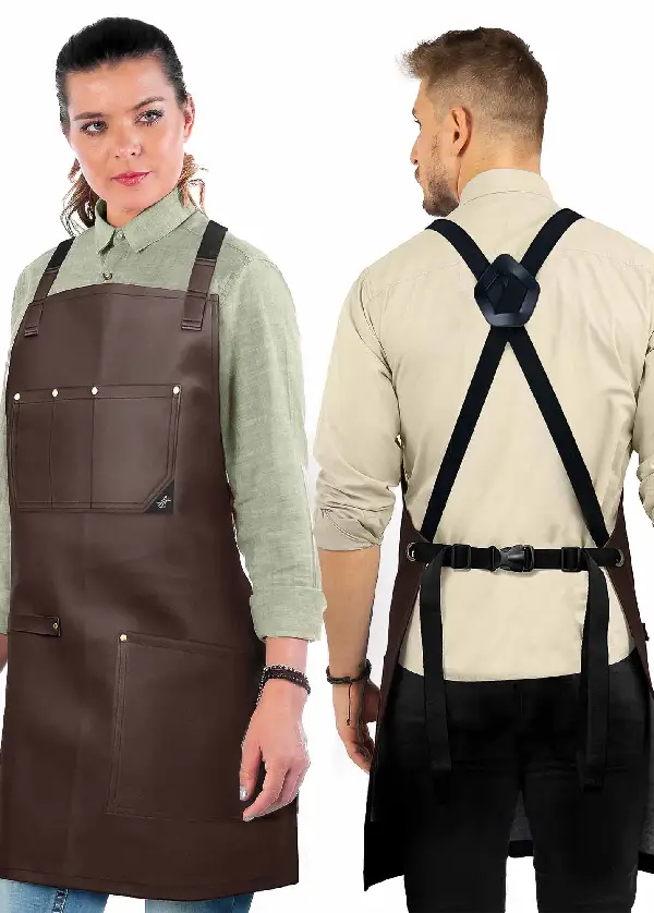 Leather Apron, Cross-back Straps, Reinforced, for Barbers - Vegan Leather - Black or Brown 2 Leather Apron, Cross-back Straps