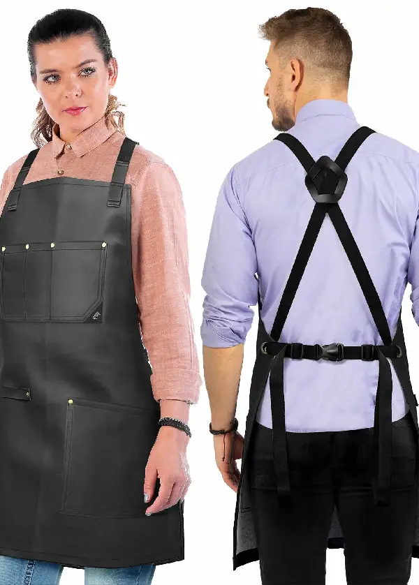 Leather Apron, Cross-back Straps, Reinforced, for Barbers - Vegan Leather - Black or Brown 1 Leather Apron, Cross-back Straps