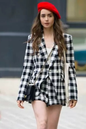 Lily Collins Emily In Paris Check Blazer