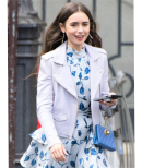 Lily Collins Emily in Paris White Leather Jacket