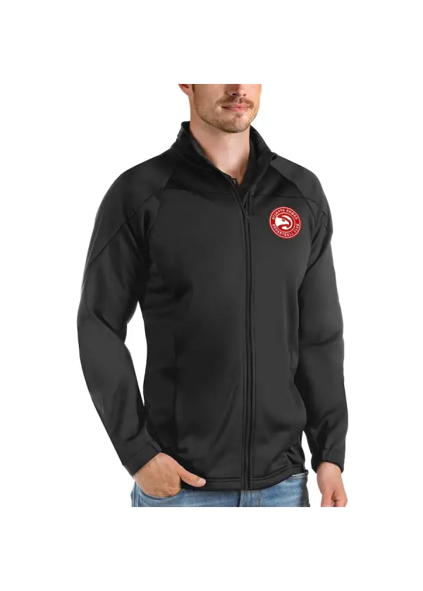 Men's Atlanta Hawks Antigua Black Links Full-Zip Golf Jacket 1 Men's Atlanta Hawks Antigua Black Links Full-Zip Golf Jacket