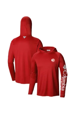 Men's Atlanta Hawks Columbia Red Terminal Tackle Long Sleeve Hoodie T-Shirt
