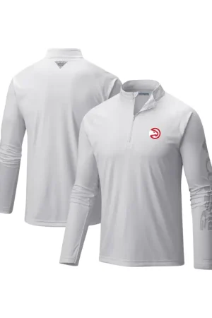 Men's Atlanta Hawks Columbia White Terminal Tackle Raglan Omni-Shade Quarter-Zip Jacket