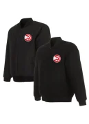 Men's Atlanta Hawks JH Design Black Reversible Front Embroidered Wool Full-Snap Jacket