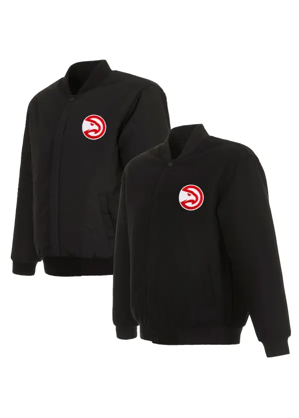 Men's Atlanta Hawks JH Design Black Reversible Front Embroidered Wool Full-Snap Jacket 1 Men's Atlanta Hawks JH Design Black Reversible Front Embroidered Wool Full-Snap Jacket
