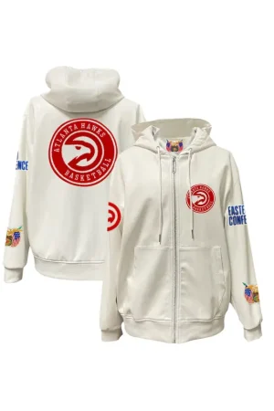 Men's Atlanta Hawks Jeff Hamilton White Vegan Leather Full-Zip Hoodie