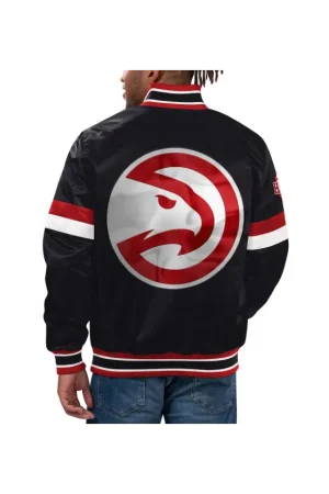 Men's Atlanta Hawks Starter Black Home Game Satin Full-Snap Varsity Jacket
