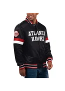 Men's Atlanta Hawks Starter Black Home Game Satin Full-Snap Varsity Jacket