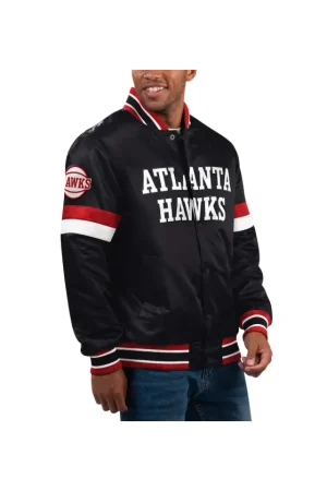 Men's Atlanta Hawks Starter Black Home Game Satin Full-Snap Varsity Jacket