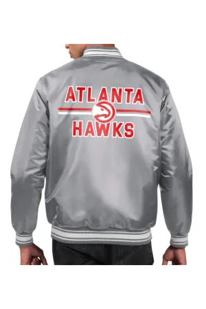 Men's Atlanta Hawks Starter Gray Printed Team Name Satin Varsity Full-Snap Jacket