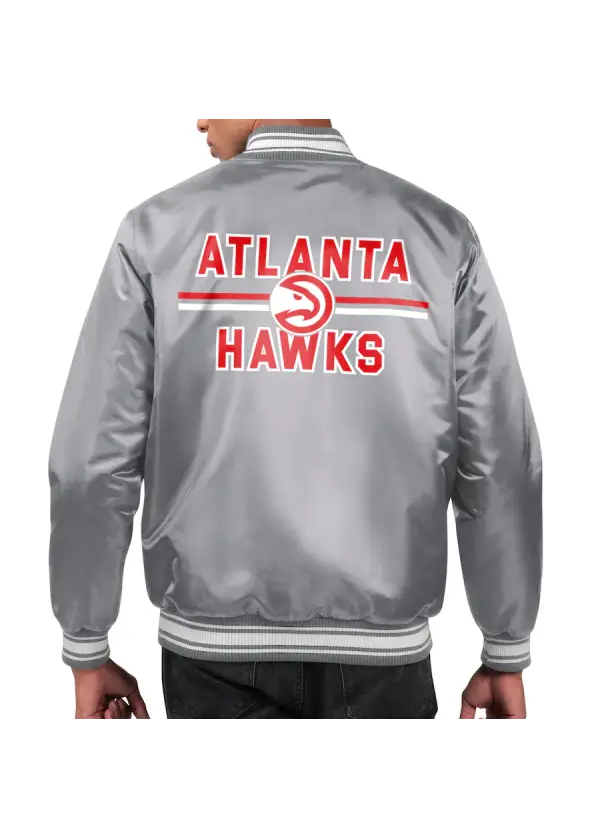 Men's Atlanta Hawks Starter Gray Printed Team Name Satin Varsity Full-Snap Jacket 2 Men's Atlanta Hawks Starter Gray Printed Team Name Satin Varsity Full-Snap Jacket